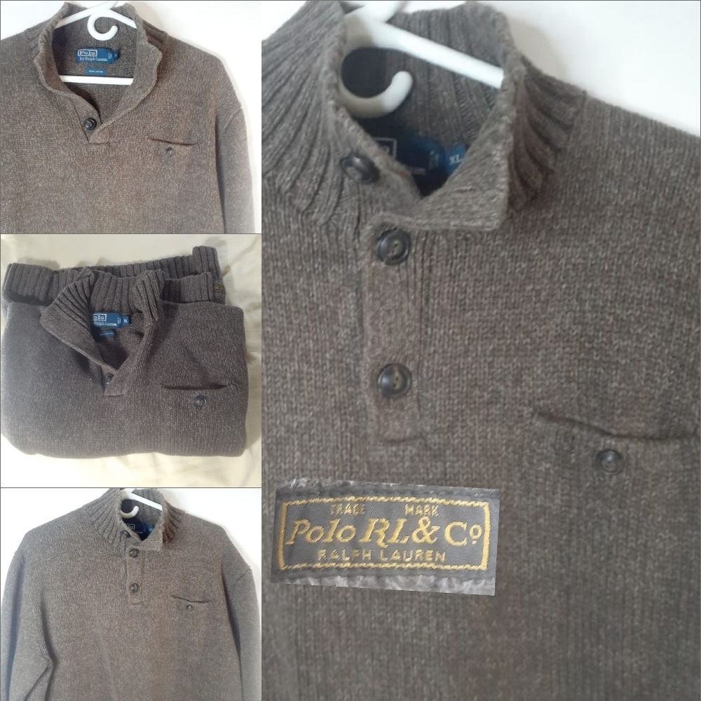 Polo Ralph Lauren Classic Brown Heather 1/4 Button Down Cotton Men's XL